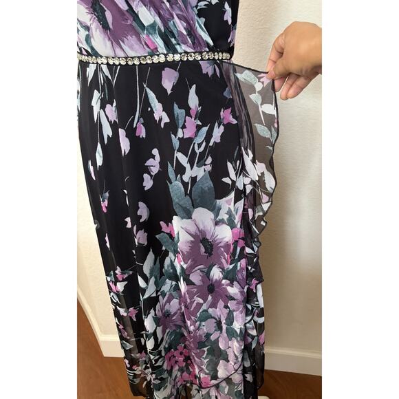 Alexa B Nites Evening Maxi Dress Y2K Sz 10 Semi Sheer Double Layer Floral Sheer - Picture 6 of 16